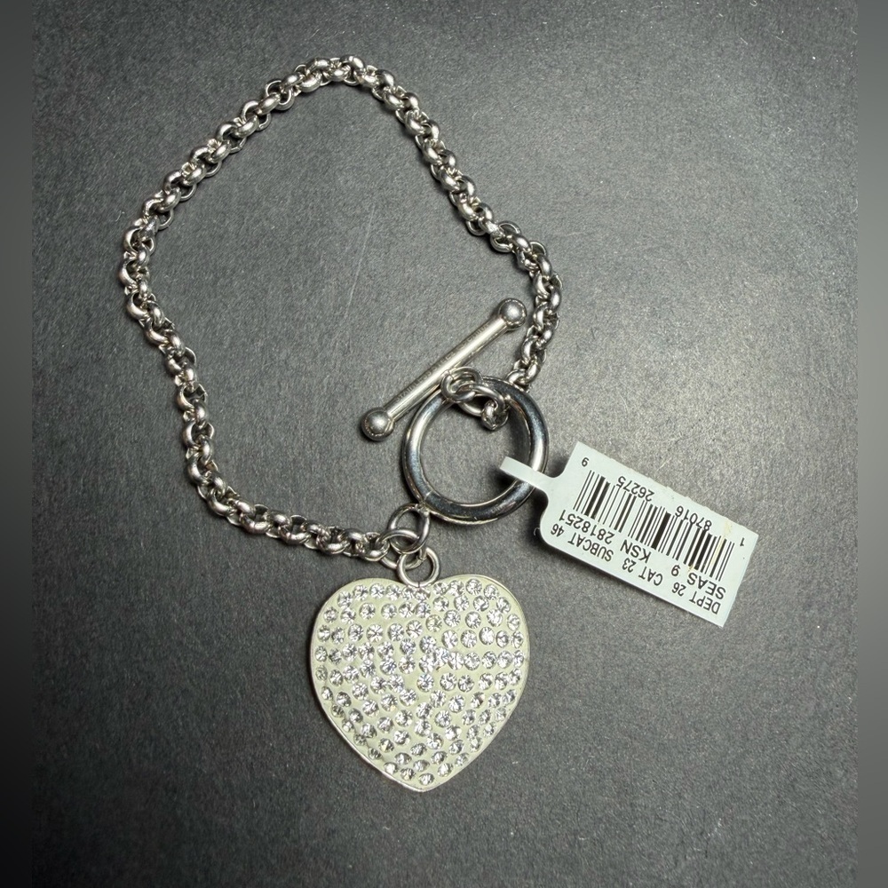 Sparkling Crystal Heart Stainless Steel Toggle Bracelet